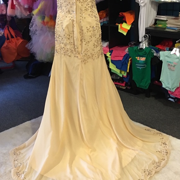 Prom Dress yellow rhinestones sequins - Picture 4 of 7